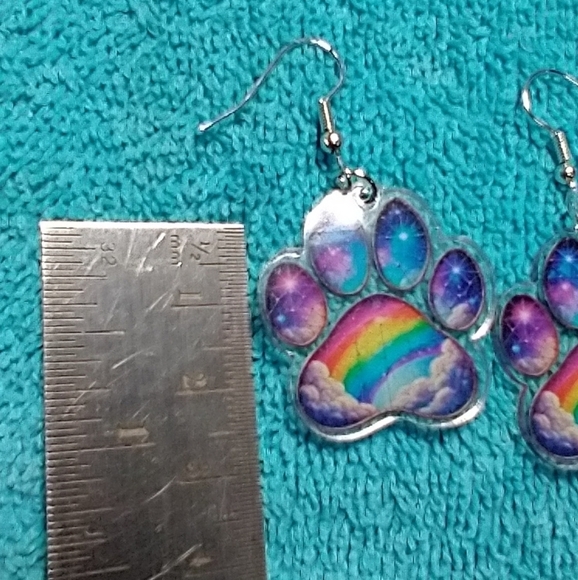 Dog paw rainbow 🌈 bridge 🌉 wire earrings love colorful sentimental - Picture 3 of 3